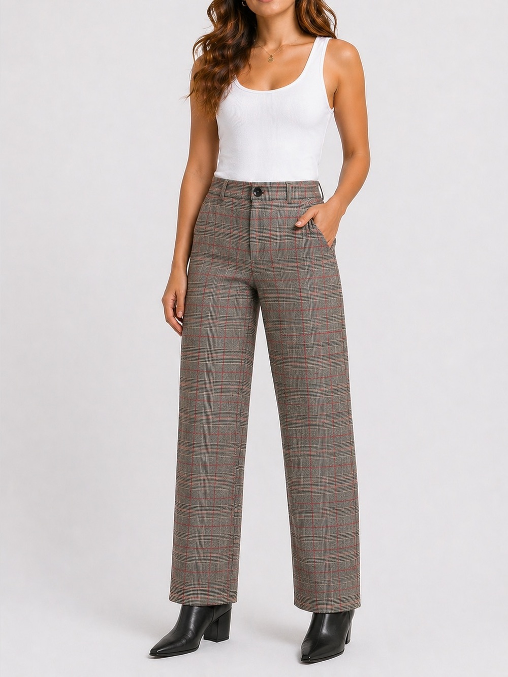 Forever 21 Plaid Trousers XS High Rise Straight Leg Pants Preppy Office